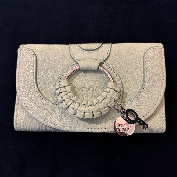 See By Chloé Hana Leather Trifold Wallet, Blowy Blue (mint green) NWT - Picture 1 of 11